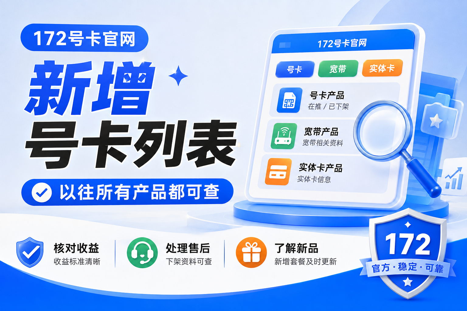 172号卡官网新增号卡列表，以往所有产品都可查